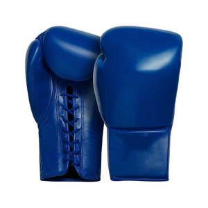 Gants de boxe en cuir bleu avec fermeture à lacets pour adultes, équipement professionnel d'entraînement et de compétition - Product Image 1