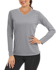 T-shirt respirant pour femme, col en V, coton doux, manches longues, vêtement décontracté, coupe confortable et décontractée, pour l'été, usage quotidien et soldes. - Product Image 3