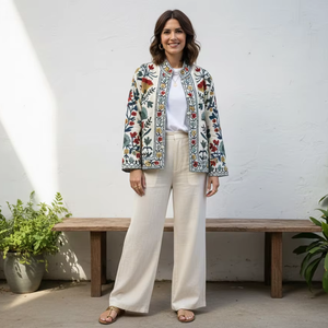 Veste bomber en velours brodé indien, style vintage fait main, respirante, pour femmes - Product Image 1