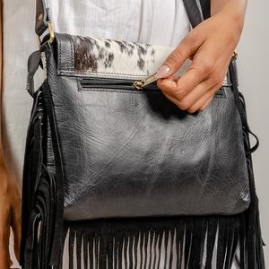 Gran oferta, bolso cruzado de cuero de vaca genuino, flecos de gamuza de vaca negra, borla de lona con cremallera, resistente al agua, verano e invierno - Product Image 2