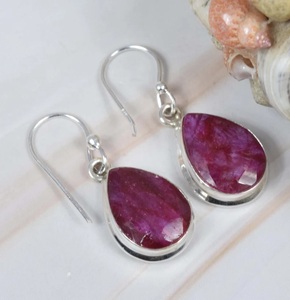 Boucles d'oreilles pendantes en argent sterling 925 avec rubis rouge naturel en forme de poire, facettées, cadeau pour femme - Product Image 6