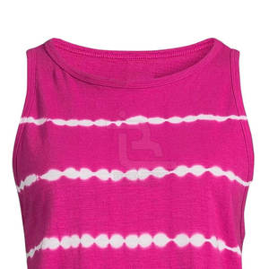 Camiseta sin mangas de punto a rayas con efecto tie-dye rosa para mujer, cuello redondo, informal, transpirable, longitud regular - Product Image 2