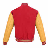 Veste universitaire unisexe rouge et jaune avec manches en laine et viscose, col en V, fermeture à ceinture, vêtement décontracté d'hiver