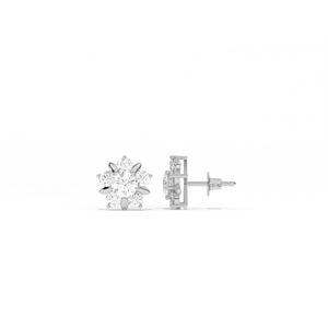 Boucles d'oreilles clous Aarinya en or 9 carats avec diamants de laboratoire taille excellente, motif couronne florale, style Centurion minimaliste, serti à pétales en forme de rose - Product Image 1
