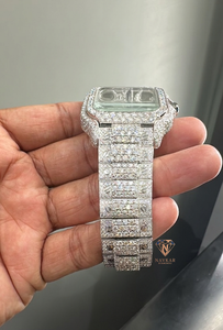 Luxury Men's Sterling Silver Square <b>Mechanical</b> <b>Watch</b> With Diamond Encrusted Case And Bracelet Analog Dial Sapphire Crystal 38mm - Product Image 2