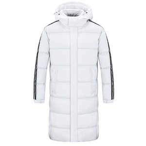 <b>Mens</b> Long <b>White</b> 80% Camel Down Slim Puffer Coat Black Stripe Details Winter <b>Jacket</b> Covered Button - Product Image 1