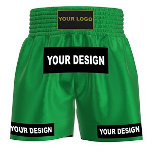 Shorts de Muay Thai con diseño personalizado, tela satinada, transpirable, ligero, para entrenamiento en el gimnasio, cintura elástica, para hombres y mujeres - Product Image 2