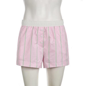 Shorts Casuales de Verano para Mujer, Cintura Alta, Patrón Bordado, Costuras en Contraste, Diseño a Rayas, Bolsillos, Cierre con Botones - Product Image 6