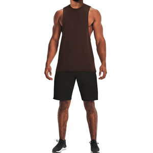 Camiseta sin mangas para hombre, color marrón, cuello redondo, color sólido, informal, transpirable, de punto, para entrenamiento - Product Image 1