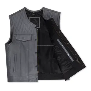 Gilet de motard en cuir véritable, robuste, avec compartiment dissimulé pour armes de poing, pour hommes - Product Image 2