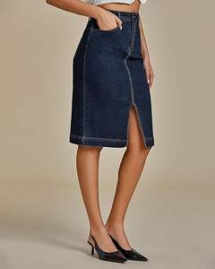 Jupe en jean taille haute style vintage avec fente avant, design tendance, grande taille, pour femme - Product Image 2