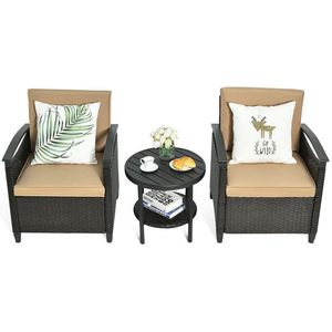 Juego de 3 Piezas de Muebles de Patio de Ratán, Sofá Acolchado con Mesa de Almacenamiento y Estante para Uso en el Jardín - Product Image 5