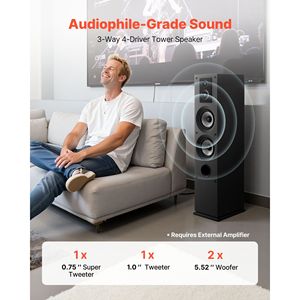 Par de Altavoces de Torre de 3 Vías, 145W, con Tweeter de 0.75 Pulgadas y 2 Woofers de 5.25 Pulgadas, Potencia de Salida de 60W-300W - Product Image 2