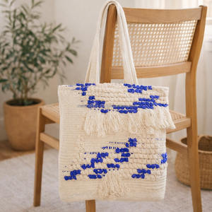 Bolsos de playa bohemios con diseño de diamantes, bolsos de viaje bohemios duraderos, bolso de compras blanco de diseñador, bolso de ropa para mujer con correas dobles, estilo bohemio - Product Image 3