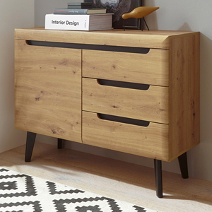 Modern Solid Wood Nordic <b>Chest</b> Sideboard Newry With <b>3</b> <b>Drawers</b> 1 Door Mid Century Scandic Style Tapered Legs Living Room Cabinet - Product Image 5