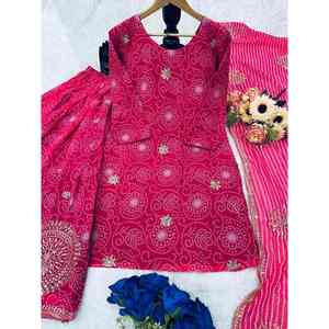 ATTRACTIVE GEORGETTE BRODERIE TOP PALAZZO IMPRIMÉ AVEC DUPATTA ROSE - Product Image 4