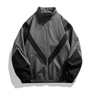 Custom <b>Black</b> Canvas Stand Reflective Waterproof <b>Windbreaker</b> Jacket Men Zip Lightweight Streetwear Windproof Outdoor OEM ODM - Product Image 1