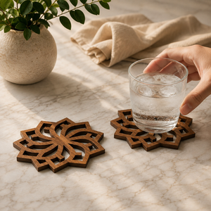 Posavasos de Madera Maciza con Corte Láser de Flor de Loto, Hecho a Mano, Resistente al Calor, Protector de Mesa para Bebidas, Tazas de Café y Té - Product Image 5
