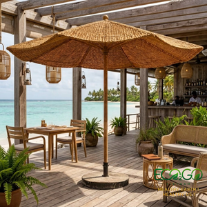 Parasol en fibre de coco naturelle de 3 m fait main avec structure en bois, taille personnalisée pour terrasse extérieure, plage, café et complexe hôtelier - Product Image 1