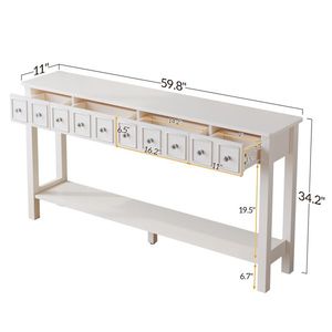 Long White <b>Narrow</b> Entryway <b>Console</b> <b>Table</b> with Different Sizes Drawers and Bottom Shelf 71522742 Code Storage Sof <b>Console</b> - Product Image 6