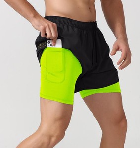 Hot Selling Two Layer Men's High Waist Knitted Canvas 100% Cotton Quick Dry Sports Gym Workout <b>Athletic</b> Shorts - Product Image 3