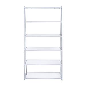 Librerie Eleganti a 6 Ripiani Fissi in Bianco Lucido e Cromo - Product Image 4