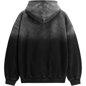 Charocal Black Acid Wash Hoodie Men Heavy Cotton <b>Distressed</b> Pullover Vintage Grey Wash Streetwear Oversized Hoody <b>Top</b> - Product Image 2