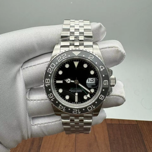 Reloj Automático GMT de Lujo en Acero Inoxidable, Esfera Negra, Bisel Gris de 24 Horas, Brazalete Jubilee, Movimiento ETA, Estilo Vintage Hip Hop - Product Image 1