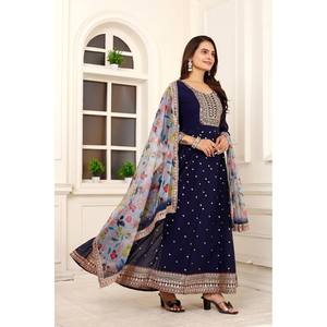 Vestido Anarkali de diseñador con Pent y Dupatta para Fiestas-Elegante vestido de noche - Product Image 3