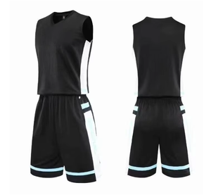 Ensemble de maillots de basket-ball pour hommes, col en V, manches longues, noir avec bordure bleu clair, évacuation de l'humidité, anti-UV, vêtements de sport personnalisés pour équipe, toutes saisons - Product Image 5