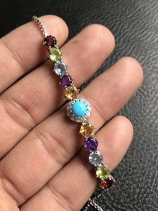 Bracelet Tennis en Pierres Précieuses Rondes Améthyste, Citrine, Grenat, Topaze Suisse, Péridot, Turquoise pour Femme – Ensemble de Bijoux Fins - Product Image 3