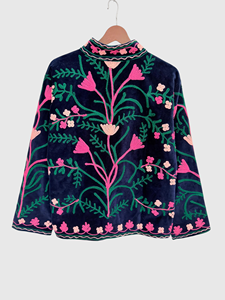 เสื้อแจ็คเก็ตกำมะหยี่ปักลายดอกไม้ ปกคอพับ แขนยาว ไซส์พลัส สไตล์ชนบทสำหรับผู้หญิง ใส่ได้ในฤดูใบไม้ร่วง - Product Image 5