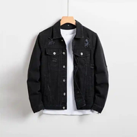Veste en jean noire déchirée pour homme - Veste en jean premium déchirée pour le streetwear - Vêtements d'extérieur pour homme de haute qualité en gros
