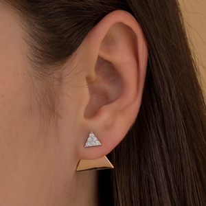 ZAWO HOUSE Minimalist Diamond Double Triangle Women's Wedding <b>Earring</b> Statement Front <b>Back</b> Two-Tone VVS1 Lab-Grown Gold Plated - Product Image 4