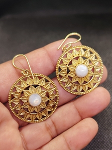 Natural White Rainbow Moonstone Gemstone <b>Earring</b> Brass - Product Image 6