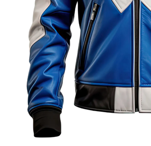 Men Blue <b>White</b> Black Leather Motorcycle <b>Jacket</b> Color Block <b>Biker</b> Racing <b>Jacket</b> Wholesale Supplier Custom Manufacturer - Product Image 4