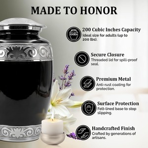 Black Silver Memorial Cremation Urn For Human Ashes Large Capacity Decorative Funeral <b>Keepsake</b> Urn With Secure Lid - Product Image 5