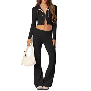 Hoodie Jogging <b>Hot</b> Selling Gym <b>Pants</b> Set Customize Streetwear Fall Clothes Letter Print Women Crop Top Tracksuit 2 Piece Set - Product Image 1