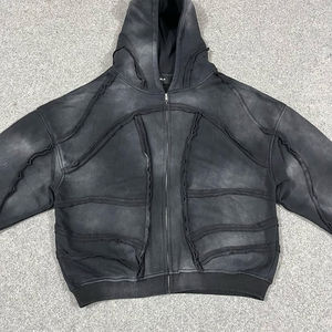 Sudadera con Capucha para Hombre, Diseño Personalizado OEM, Alta Calidad, Estilo Casual, con Costuras Desgastadas, Estructurada, Oversize, Lavado Ácido, Vintage, con Cierre - Product Image 3