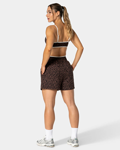 Shorts pour femmes de qualité supérieure 100% coton, impression puff, logo personnalisé, imprimé léopard marron avec passepoil, shorts longs - Product Image 2