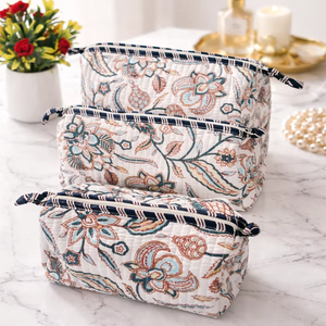 Sacs de maquillage en coton durable à imprimé floral, pochettes indiennes, trousse de toilette de voyage, organiseur de cosmétiques - Product Image 1