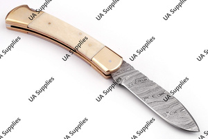 มีดพับปลายแหลมคมกริบ ด้ามทำจากกระดูกอูฐ เหล็กดามัสกัสคุณภาพสูง สำหรับตั้งแคมป์กลางแจ้ง พกพาสะดวก พร้อมปลอก มีบริการ OEM ขั้นต่ำในการสั่งซื้อน้อย - Product Image 3