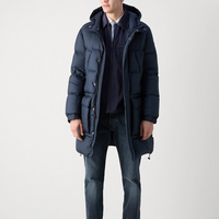 Veste d'hiver pour homme, longue, à capuche, rembourrée en coton, coupe-vent, col montant épais, fermeture éclair, motif camouflage, bleu marine sur le devant