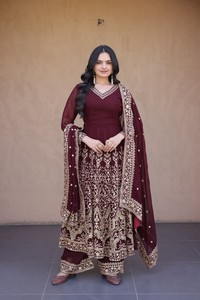 Traje Anarkali con Bordado Dorado, Largo hasta el Suelo, Vestido Tradicional Indio Pakistaní para Bodas, Ropa para Mujer - Product Image 5