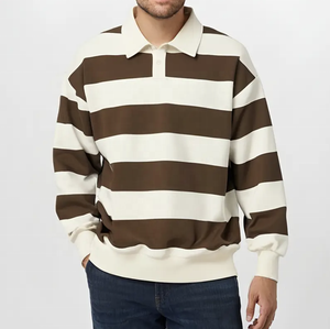 Polo de manga larga a rayas con logotipo personalizado para hombre, Camiseta corta informal de manga larga con cuello, servicio personalizado, polos largos en blanco - Product Image 3