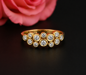 Bubble Diamond Cluster <b>Ring</b> 0.60 Ct Natural Diamonds Sterling <b>Silver</b> Rhodium Plated Gold Bezel Set Wedding Elegant <b>Statement</b> - Product Image 1