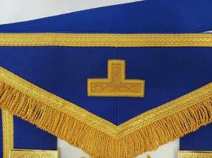 Tablier de cérémonie maçonnique brodé à la main avec fil de bullion, ruban moiré blanc, turquoise et bleu – Artisanat de qualité supérieure d'Inde - Product Image 4