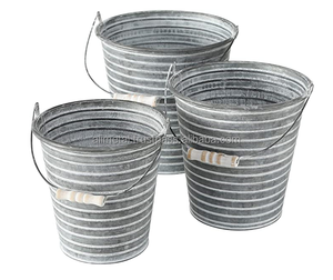 Jardinières en métal galvanisé Seau rond Cache Pot Jardinières Gris foncé Vintage Cheville en bois personnalisable - Product Image 1