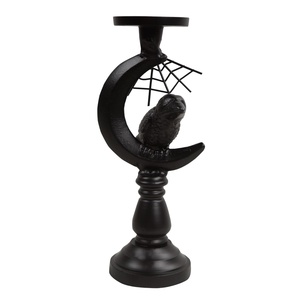 Minimalist <b>Black</b> Aluminum Handmade Eco-Friendly <b>Candlestick</b> Holder with Bird and Moon Design for Home Decoration Religious Use - Product Image 1
