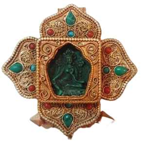 Pendentifs Ghau tibétains bouddhistes en alliage de cuivre plaqué or et turquoise, faits à la main, unisexes - Product Image 3